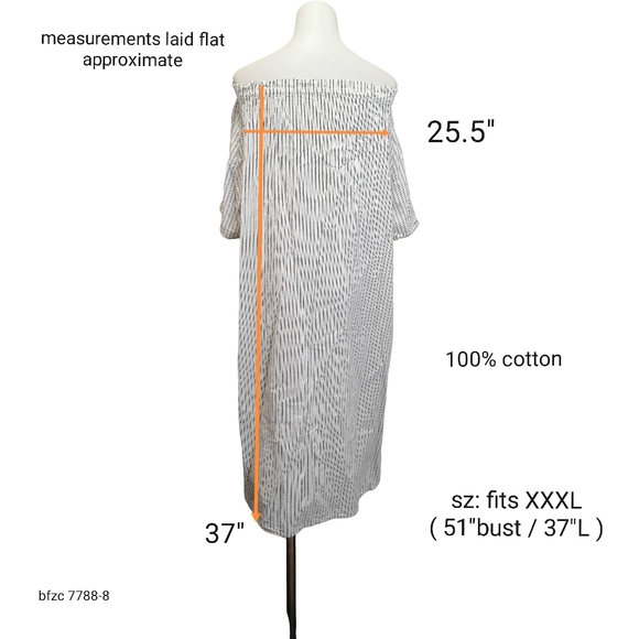 🌿🌿Off-Shoulder Striped Button-Front Dress - White/Grey - Picture 2 of 7